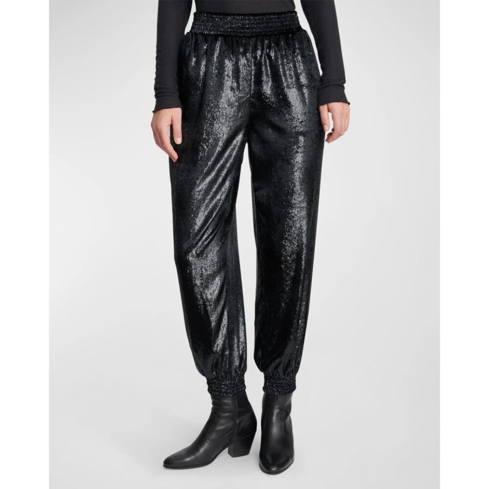 NWOT 7 For All Mankind black sequin casual trackpants inspired pants, S